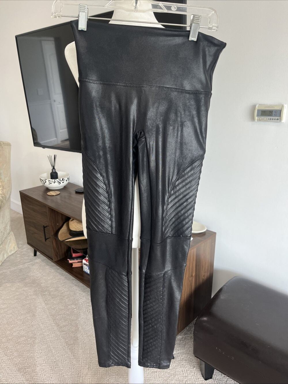 SPANX Faux Leather Moto Leggings Black Size Medium Rock N Roll 80s 90s NEW